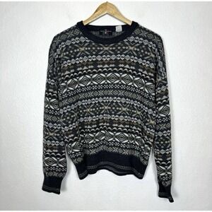 Vintage Italian‎ Sweater Co. Brown Mens Large  Geometric 3D Knit Design Sweater